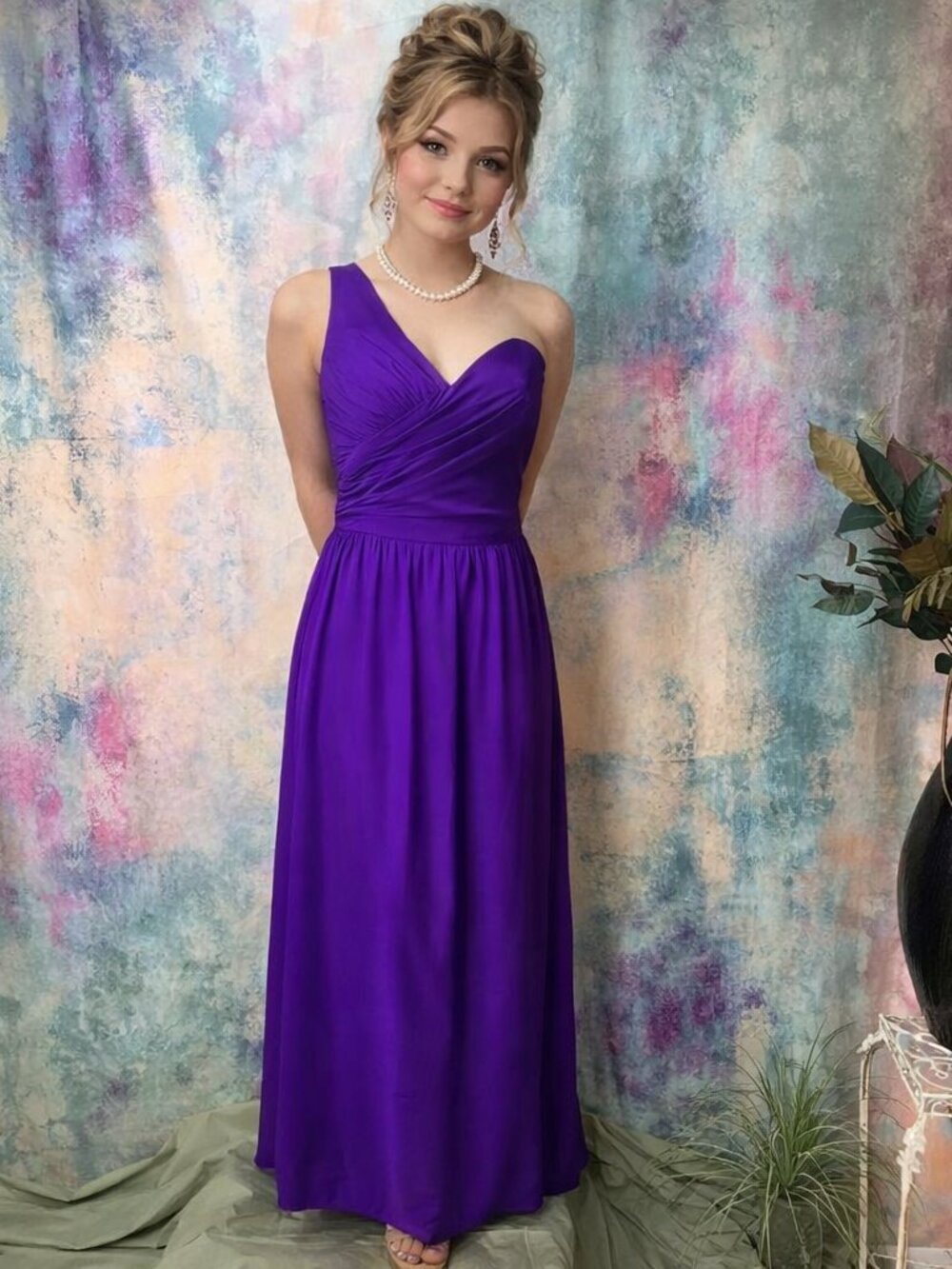 📌Alfred Angelo  One Shoulder Pleated Bodice Prom - Bridesmaid Chiffon Dress